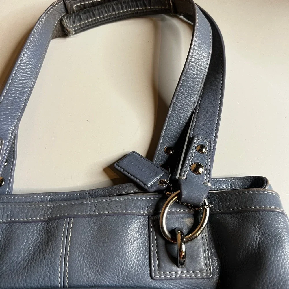 Coach Penelope Shopper Blue‎ Grey Leather Tote Shoulder Bag F19044